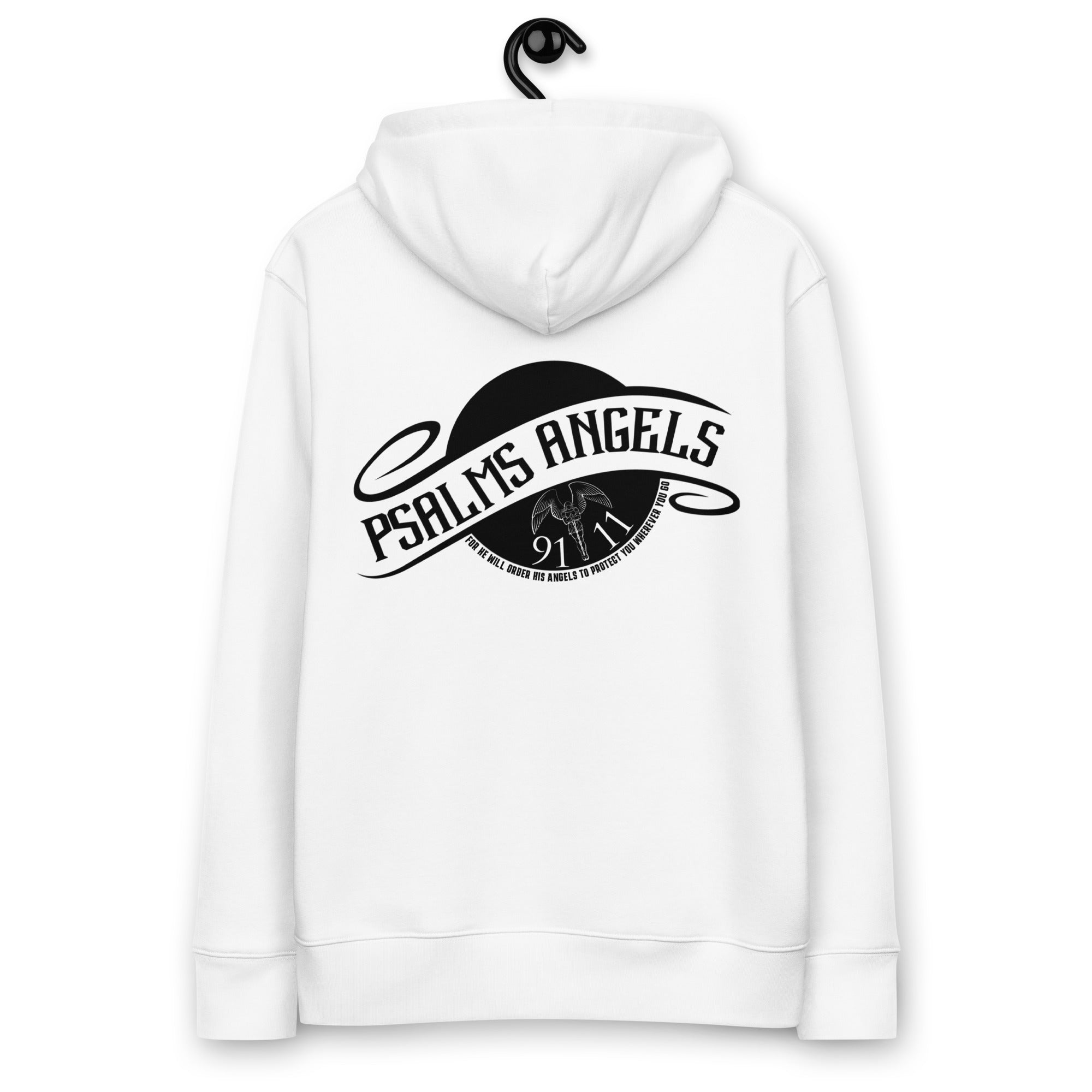 Psalm 91:11 Unisex Premium Heavyweight 100% Organic Cotton Rear Printed Hoodie - White Psalms 91.11