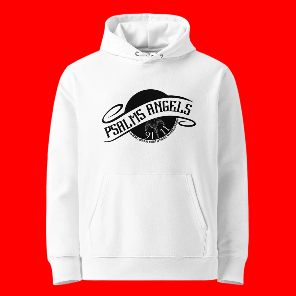 Psalm 91:11 Unisex Premium Heavyweight 100% Organic Cotton Hoodie - White Psalms 91.11