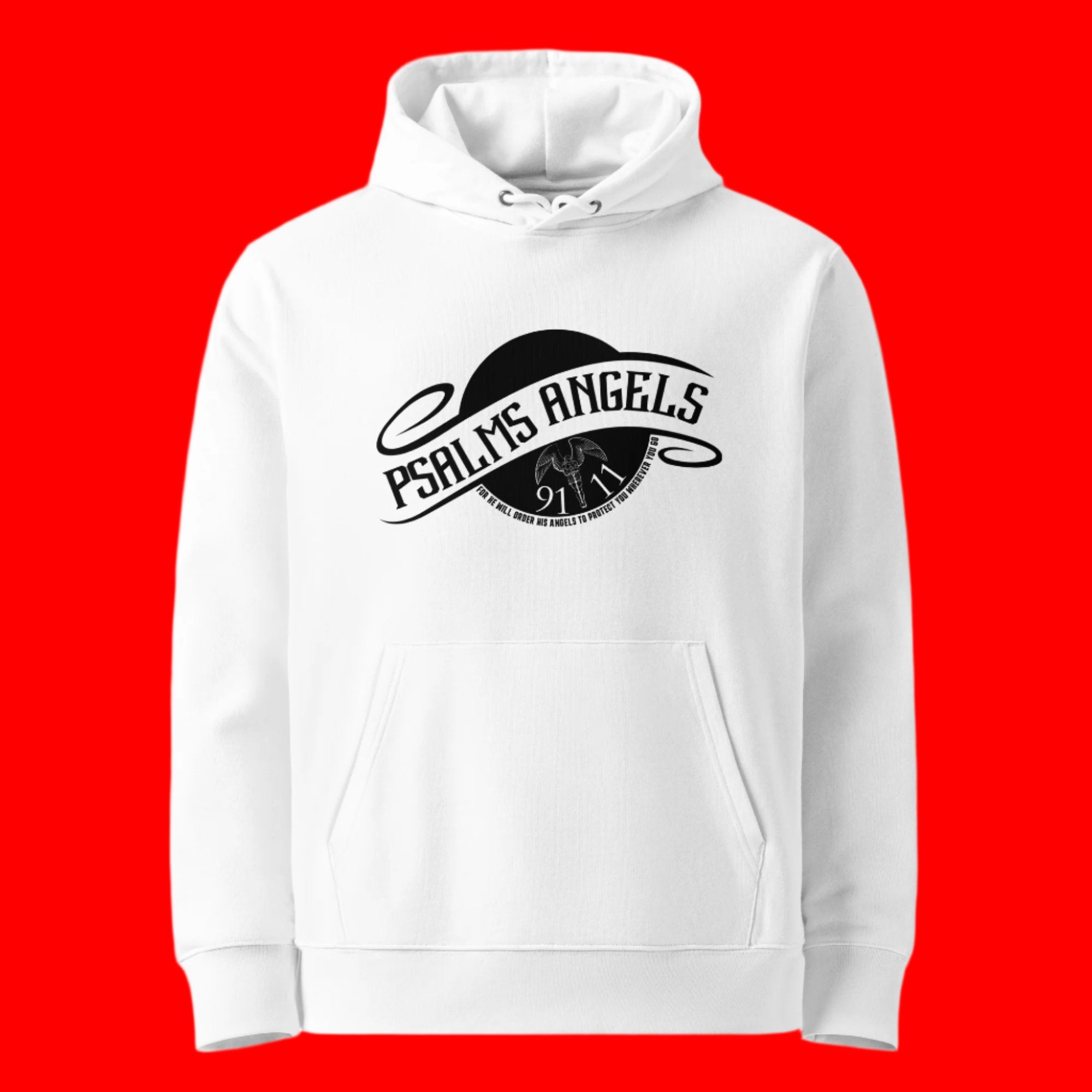 Psalm 91:11 Unisex Premium Heavyweight 100% Organic Cotton Hoodie - White Psalms 91.11
