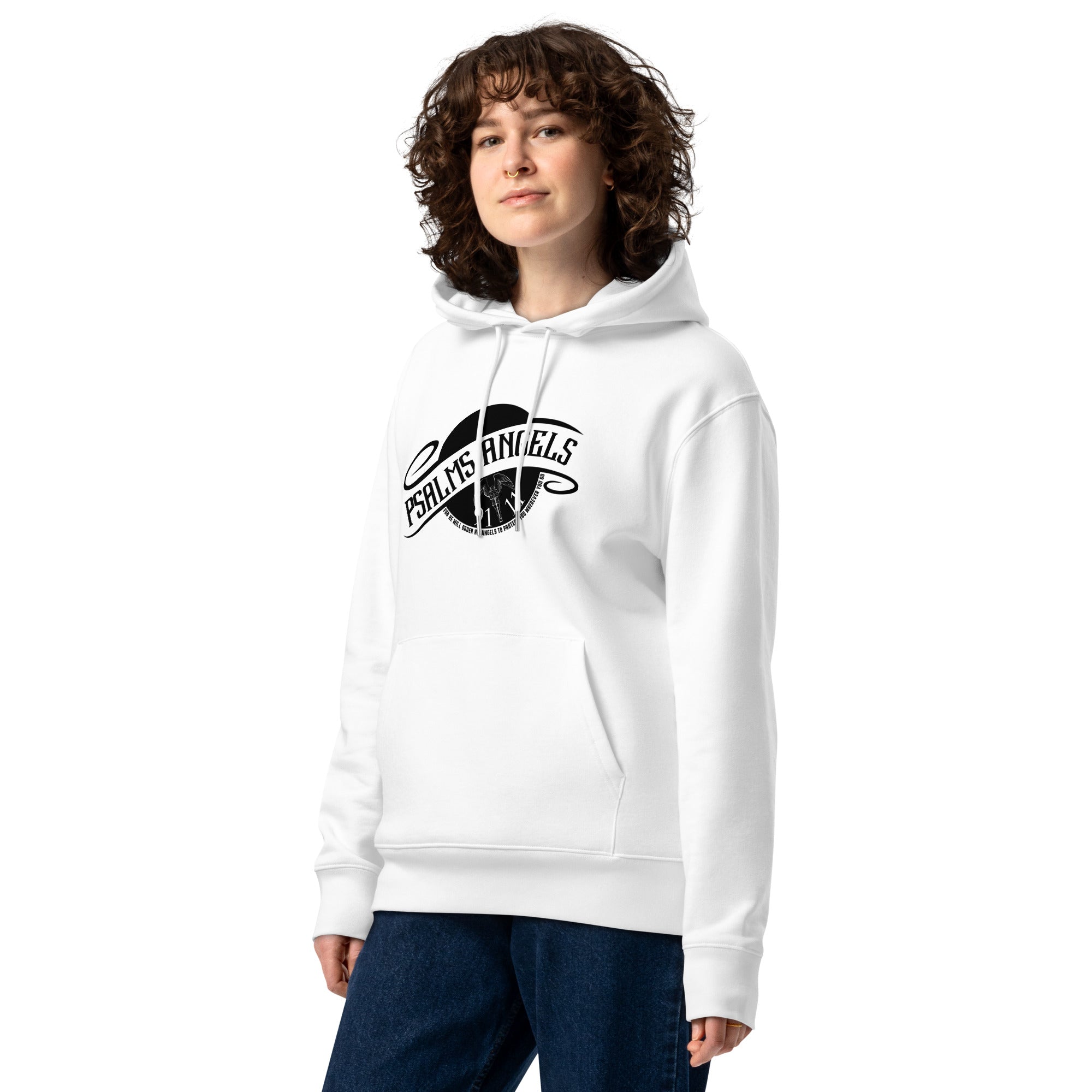 Psalm 91:11 Unisex Premium Heavyweight 100% Organic Cotton Hoodie - White Psalms 91.11