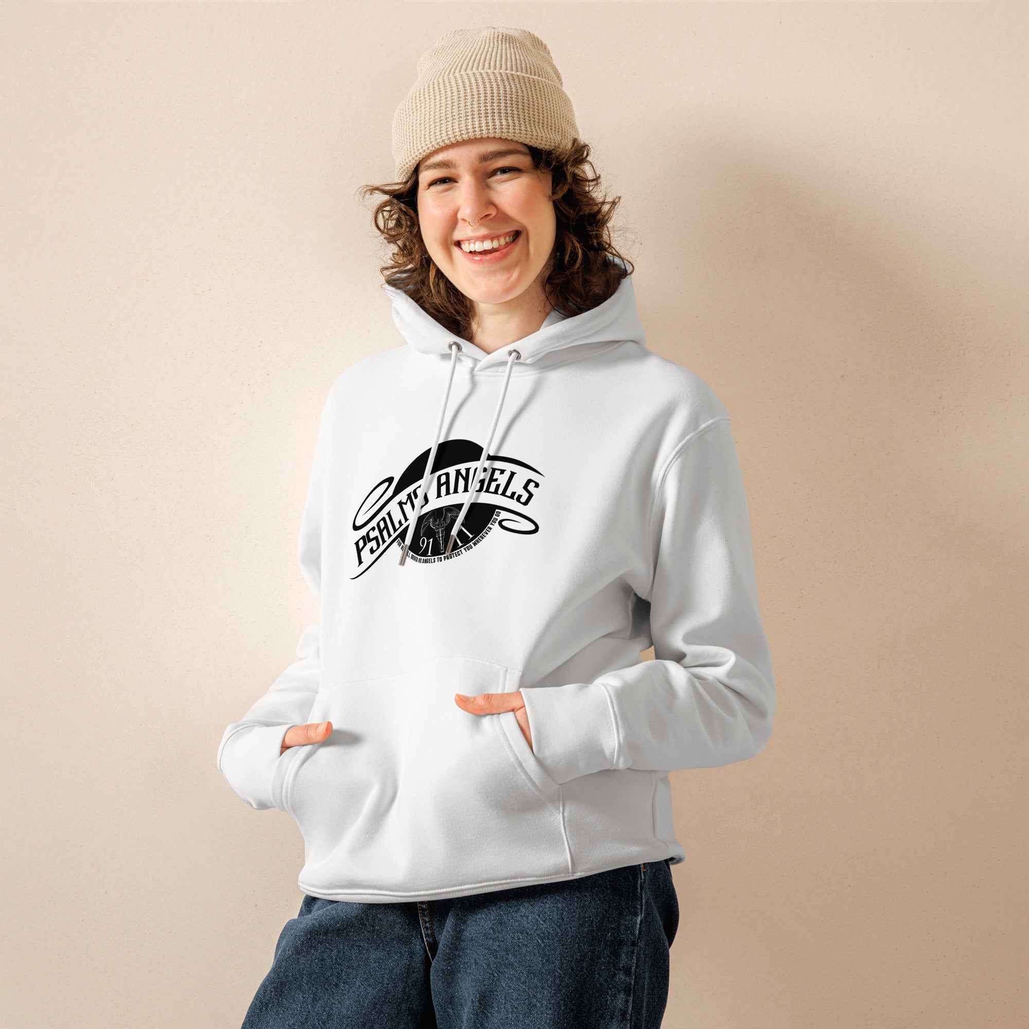 Psalm 91:11 Unisex Premium Heavyweight 100% Organic Cotton Hoodie - White Psalms 91.11