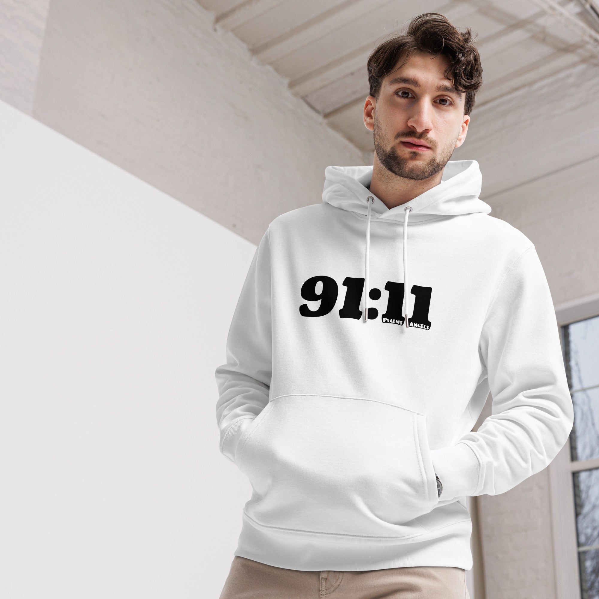 Psalm 91:11 Unisex Premium Heavyweight 100% Organic Cotton Hoodie - White Psalms 91.11