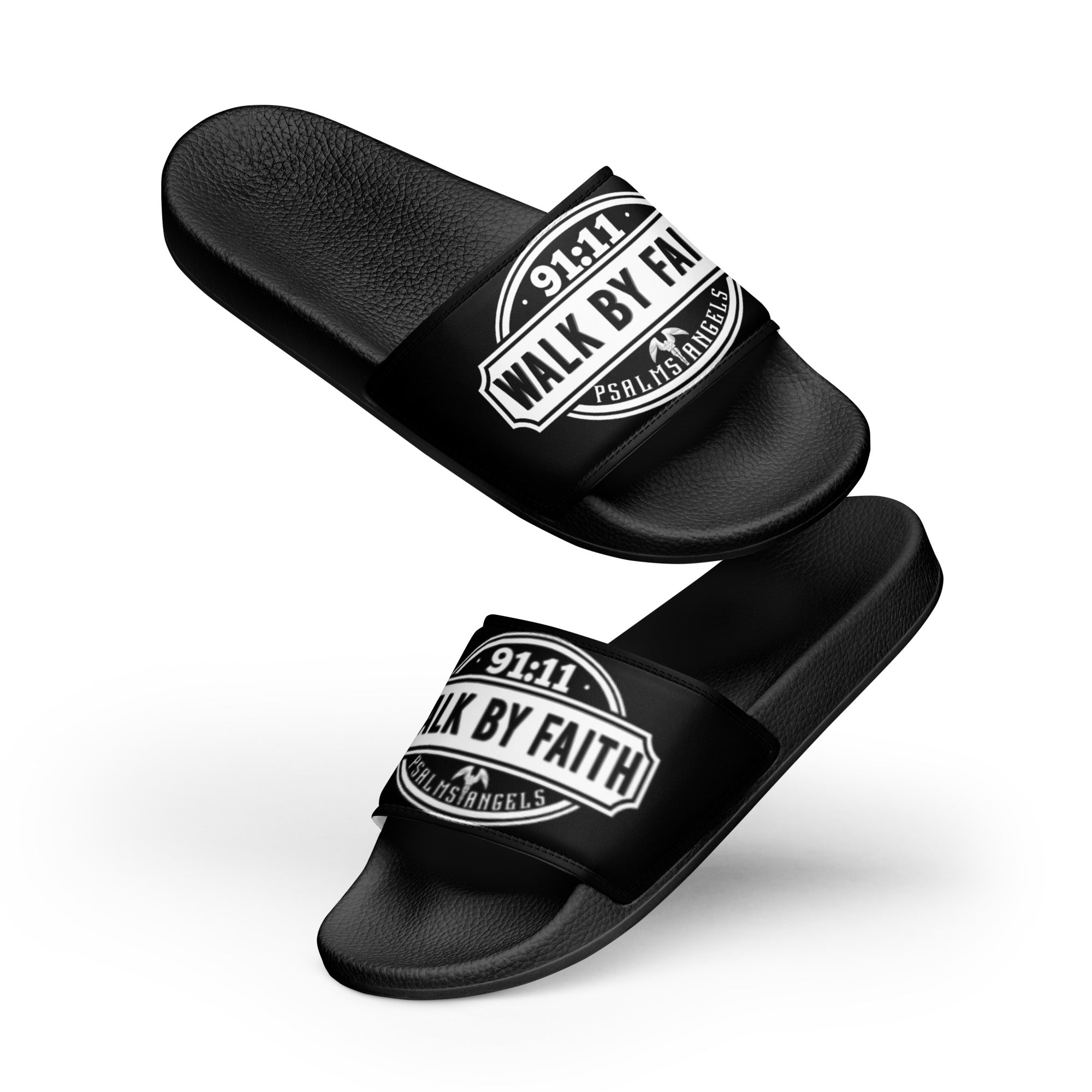 Psalms Angels Walk In Faith Women's black slides Psalms 91.11