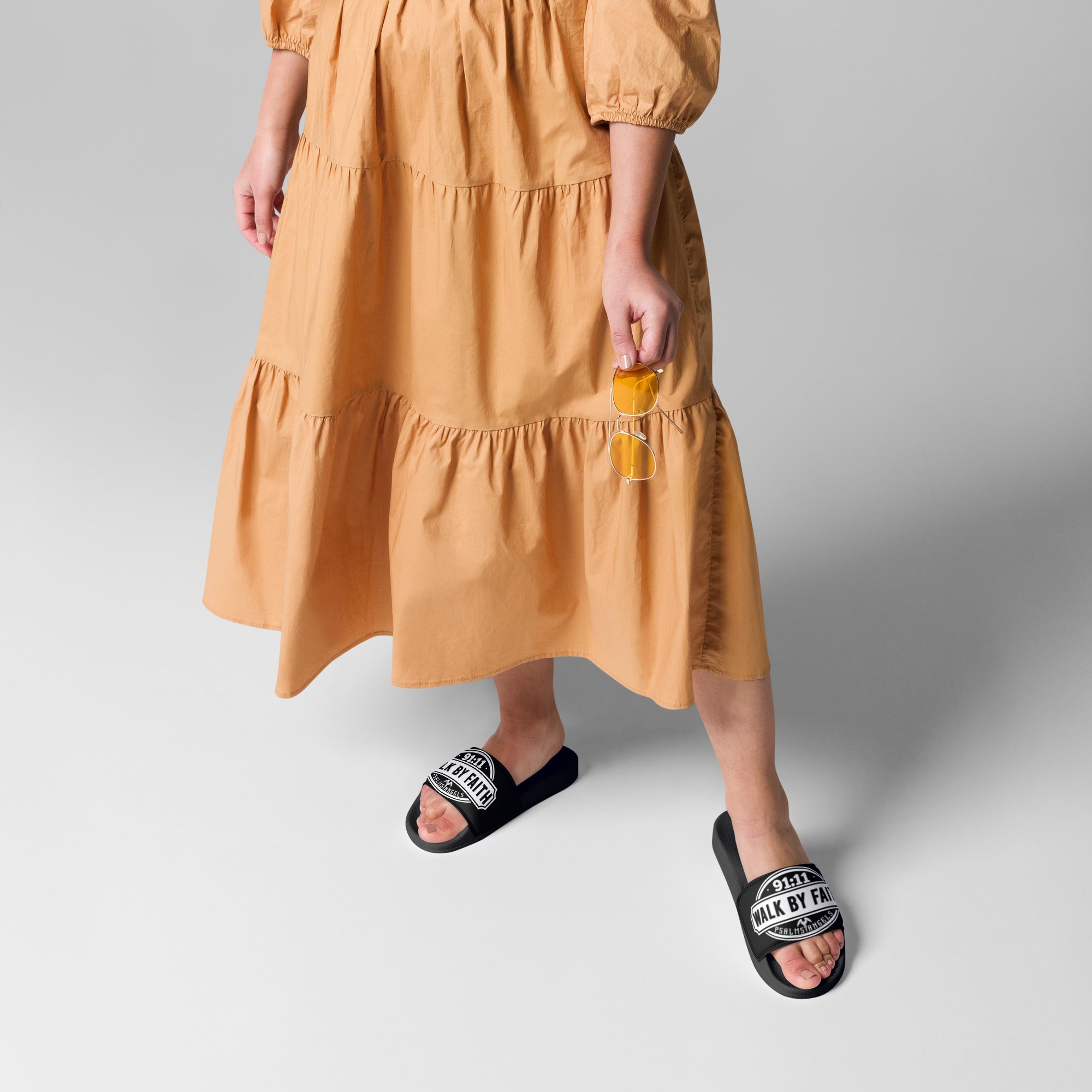 Psalms Angels Walk In Faith Women's black slides Psalms 91.11