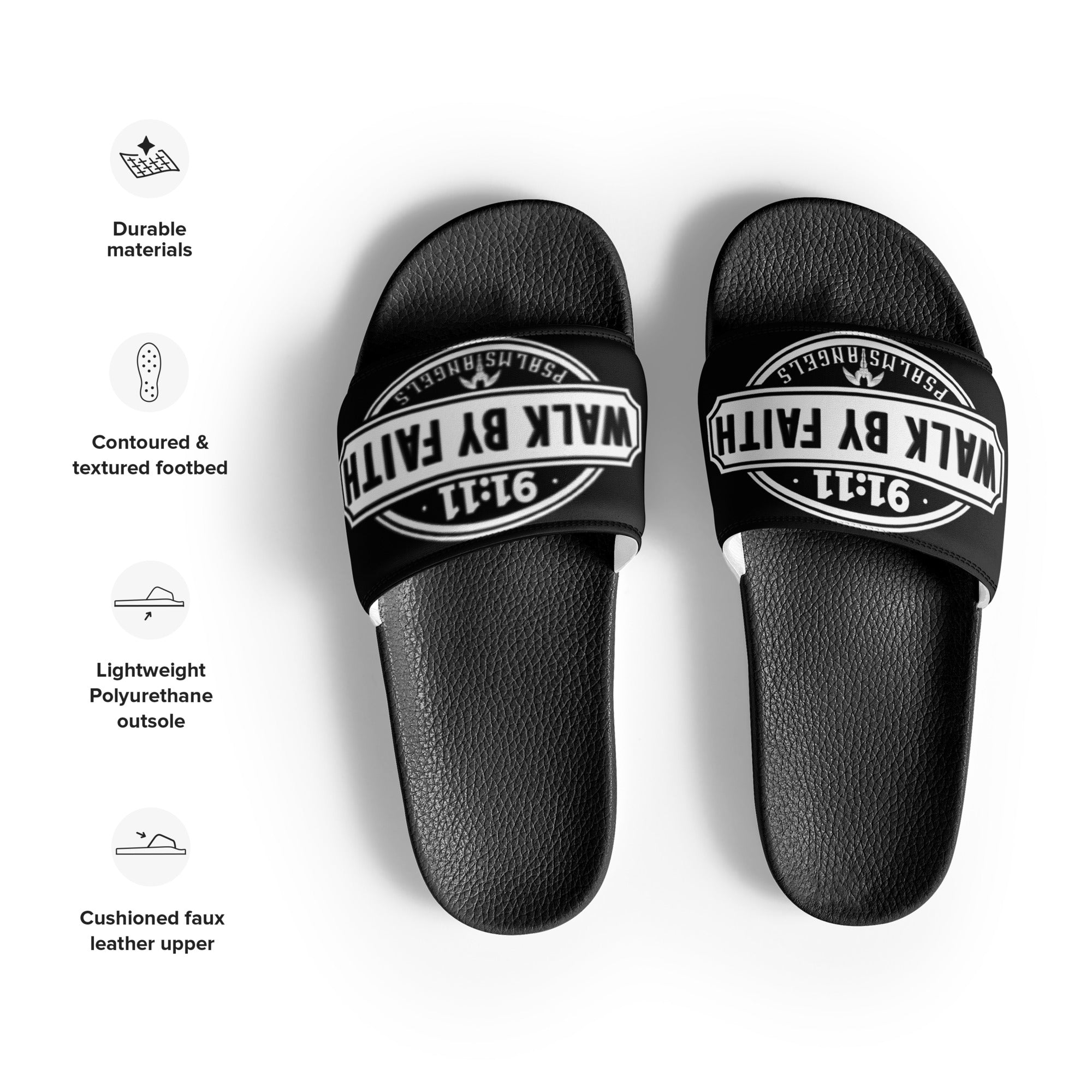 Psalms Angels Walk In Faith Women's black slides Psalms 91.11
