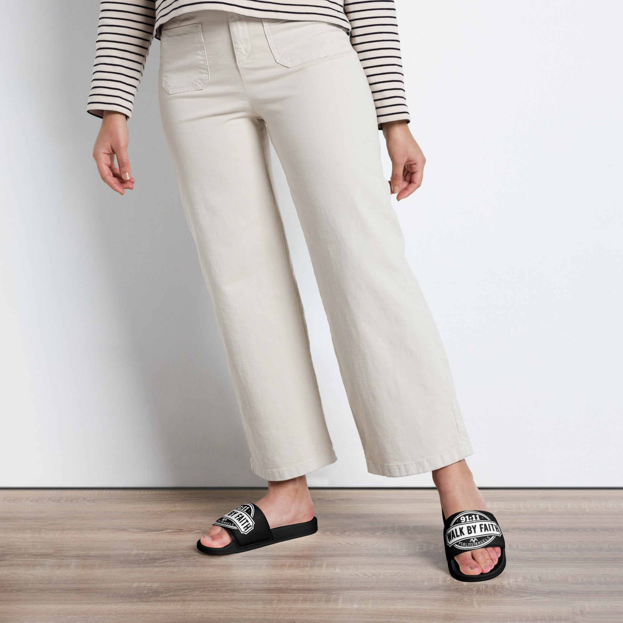 Psalms Angels Walk In Faith Women's black slides Psalms 91.11