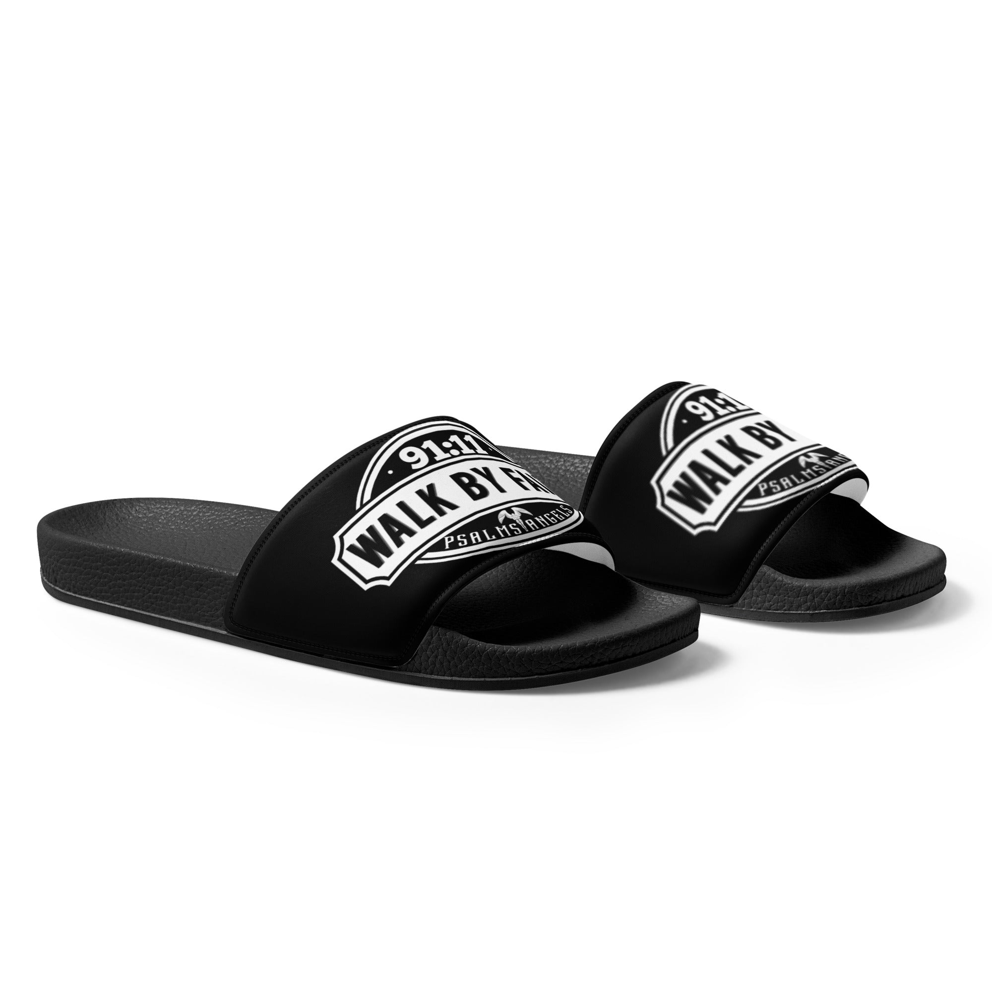 Psalms Angels Walk In Faith Women's black slides Psalms 91.11