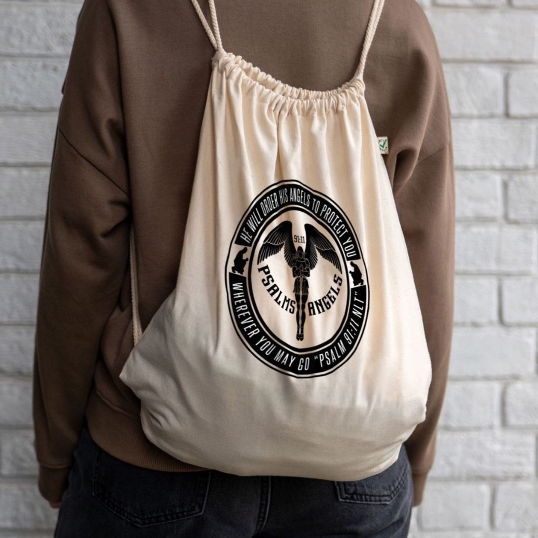 Psalms Angels organic cotton drawstring bag